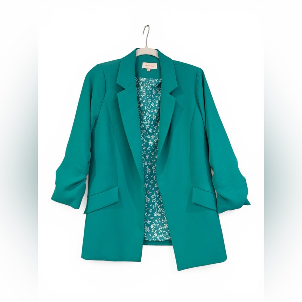 Teal Green Classic Open Front Blazer - Picture 2 of 3